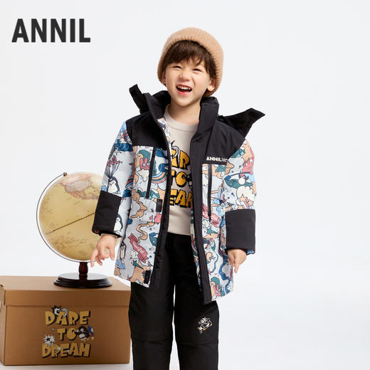 【极寒-15~-5℃】男童萌趣印花羽绒中长款外套冬季新款安奈儿童装实体店同款XB445829 商品图0