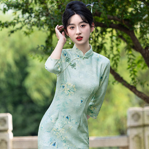 新中式国风改良日常，气质显白长款旗袍裙MLS7027 商品图4