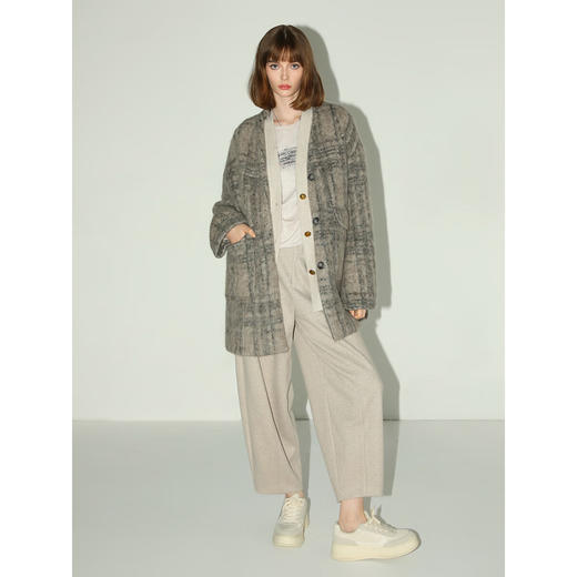 COCOBELLA轻奢老钱风拉绒格纹羊毛呢子大衣冬保暖毛呢外套WL7058 商品图2