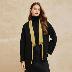 PH961斯尔丽24冬季新款新国风拼提花盘扣廓时尚V型领双面呢羊毛大衣