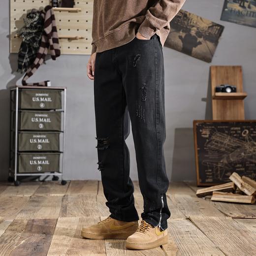 【新款DDJ】大依优型大码潮款破洞直筒牛仔裤长裤男舒适休闲简约百搭加肥加大男装 商品图5