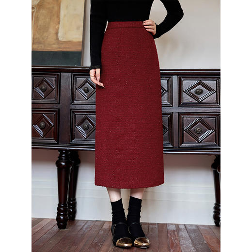 【年货节】熙世界小香风编织粗花呢羊毛短外套小个子红色开衫上衣2025冬装 商品图3