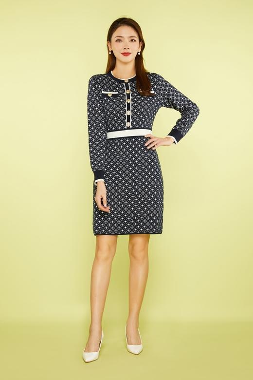 Le Malene 香奈儿风黑白图案毛衫连衣裙 11512 商品图0