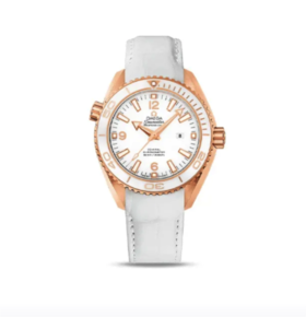 "OMEGA欧米茄自动机械机芯 瑞士天文台认证手表 日期显示600米防水 女表 瑞 表 37.5mm 37.5mm 白色表盘 红金表壳 真皮表带"