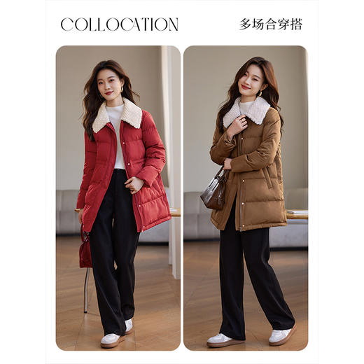 【年终特卖】熙世界红色羽绒棉服女中长款冬2025新款仿兔毛翻领保暖棉衣外套 商品图4