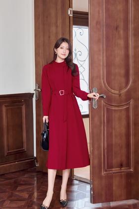 Le Malene 红色收腰风衣式连衣裙 19040