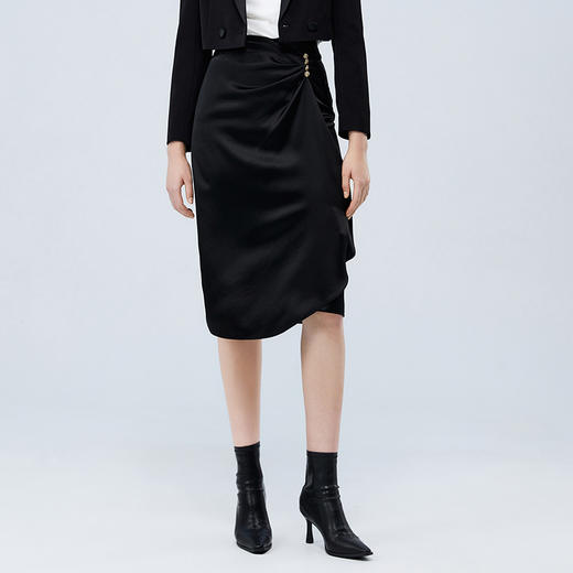 EITIE爱特爱秋季新款气质通勤显瘦百搭高腰半身裙7506202 商品图2