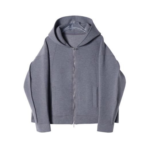 秋季短款美式复古连帽开衫卫衣纯色宽松简约百搭时尚长袖卫衣 商品图1