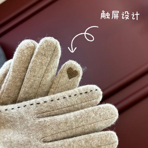 羊毛保暖手套女秋冬季韩版时尚触屏加绒加厚骑行拼色防寒毛口贴标 商品图2