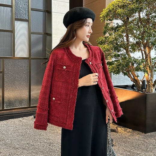 奢姿大码女装2024冬季胖妹妹减龄粗花呢小香风时单排扣时尚外套9944391137 商品图2