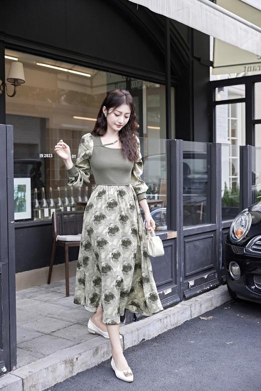 Stay2Weeks 灰绿色针织拼接印花连衣裙 19060 商品图4