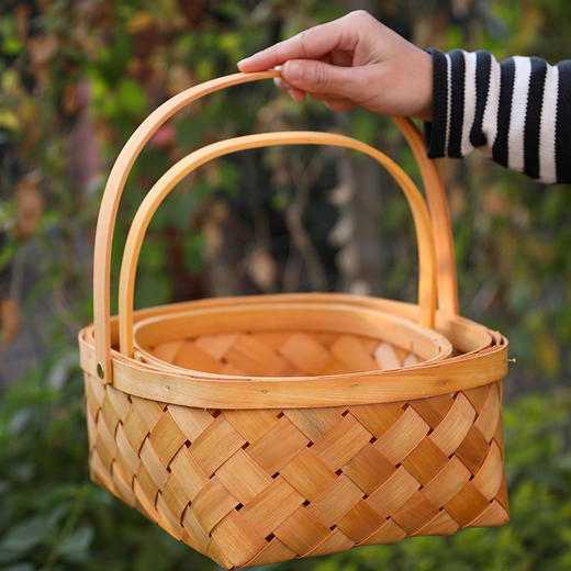 【蜜糖色】娜家椭圆形手工木编提篮 商品图3