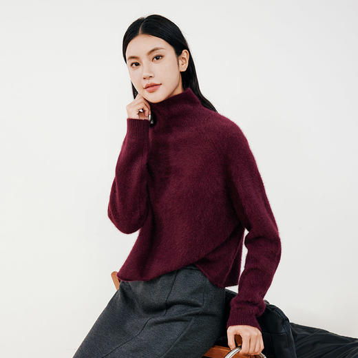 玳莎高领狐狸绒毛衣女秋新款厚款保暖插肩袖上衣套头针织衫  ED33314 商品图1