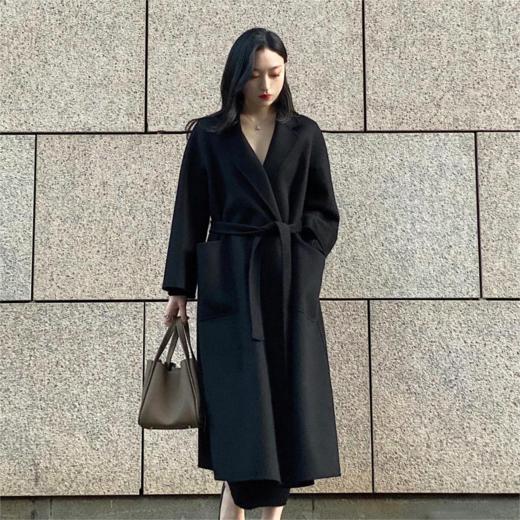 【喵小仟 水波纹羊毛双面呢大衣】2024年新款过膝系带羊毛大衣 经典百搭 简约大方不挑人 商品图3