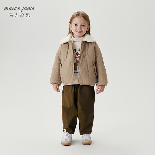 马克珍妮女童绒绒毛领夹棉加绒外套儿童棉衣2024年冬装新款241533 商品图1