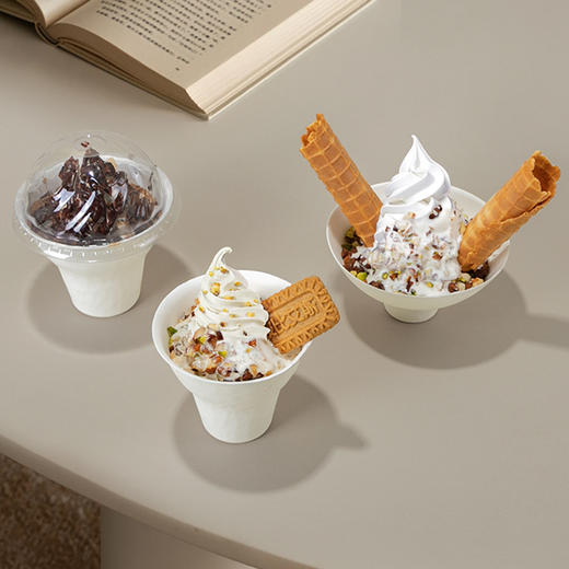 喇叭花一次性冰激凌可降解纸浆杯创意加厚网红冰淇淋纸杯打包杯子 商品图1