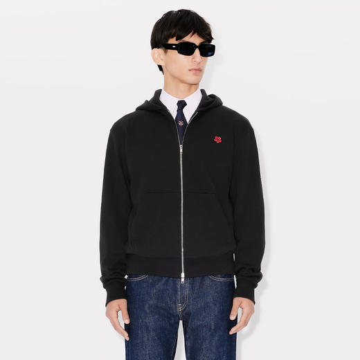 KENZO 高田贤三 男士小海棠花刺绣徽标拉链连帽卫衣 黑色 FE65 SW225 4MF 99J 商品图1