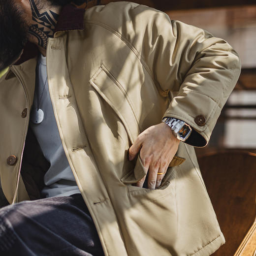 工装优选美式复古Safari猎装夹克棉服翻领加厚保暖棉衣外套男秋冬 商品图4