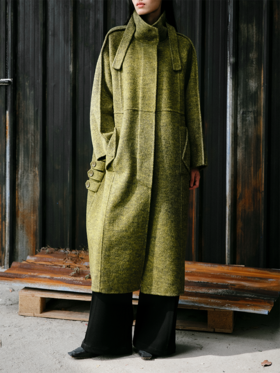 LIYIHAN 24冬绵羊毛简约宽松立领双面呢长款大衣外套高级复古感