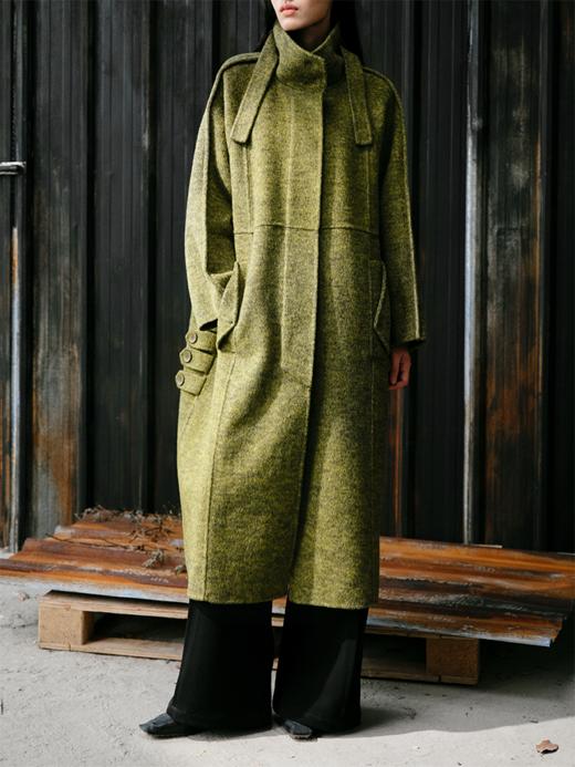 LIYIHAN 24冬绵羊毛简约宽松立领双面呢长款大衣外套高级复古感 商品图0