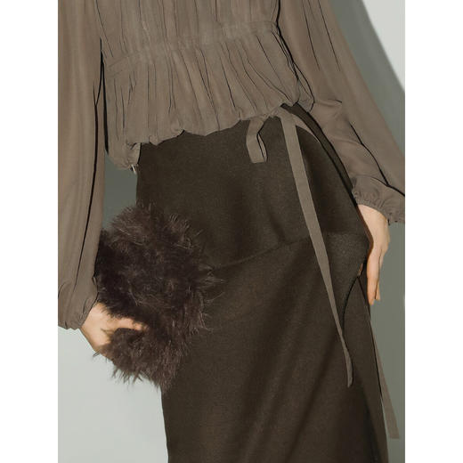 COCOBELLA[孟买棕绿]不对称荷叶边半身裙女冬毛呢长裙HS3091-2 商品图1