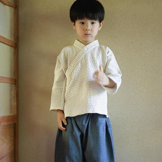 【东济堂衣养】原创中式衬衣男童宋代偏襟圆领上衣裤子套装 商品图1