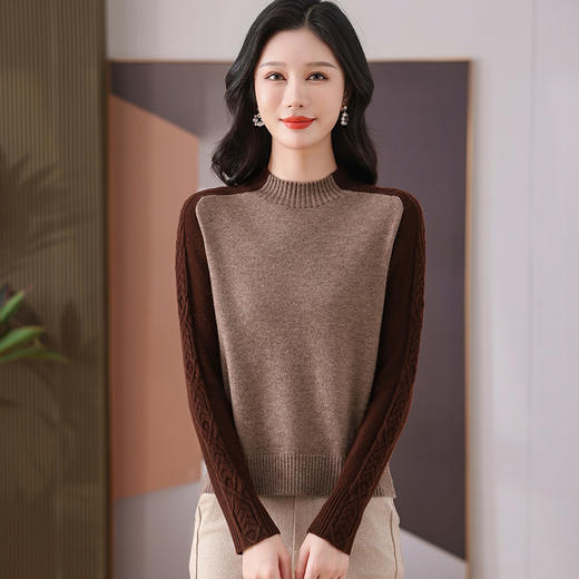 CC-101-59057半高领拼色毛衣女士秋冬2024新款时尚减龄内搭厚款羊毛针织打底衫 商品图1
