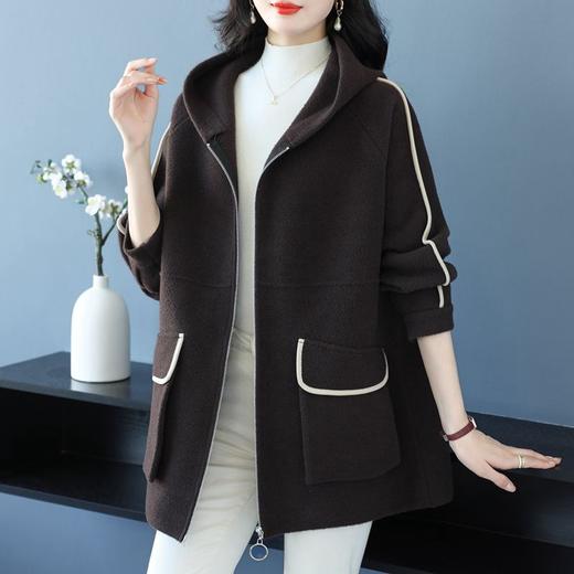 CC-10-5738加厚连帽毛呢外套女秋季中长款百搭大码新款时尚呢子大衣 商品图2