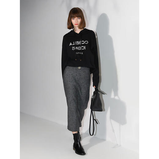 COCOBELLA[miu系穿搭]人字纹羊毛半身冬毛呢长裙附腰带HS0058 商品图2