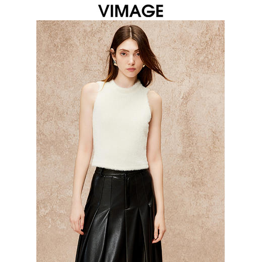 VIMAGE纬漫纪气质小立领无袖修身百搭纯色背心上衣秋季新款V2213835 商品图5