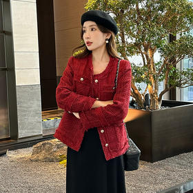 奢姿大码女装2024冬季胖妹妹减龄粗花呢小香风时单排扣时尚外套9944391137