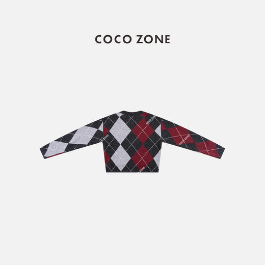 COCO ZONE 复古设计感菱格拼色长袖圆领针织衫CC2D2592 商品图1