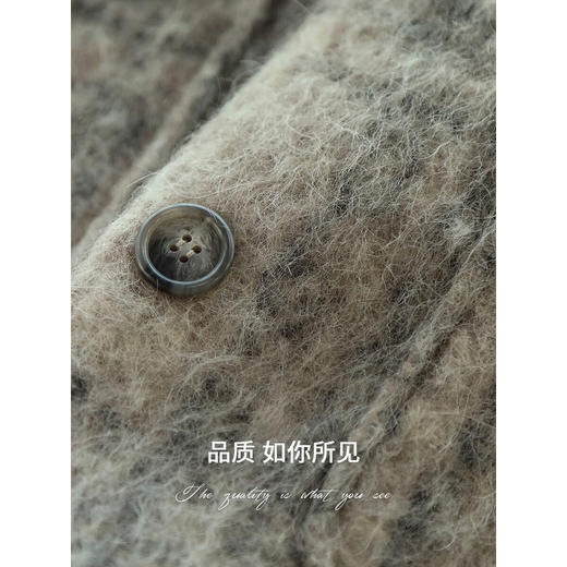 COCOBELLA轻奢老钱风拉绒格纹羊毛呢子大衣冬保暖毛呢外套WL7058 商品图4
