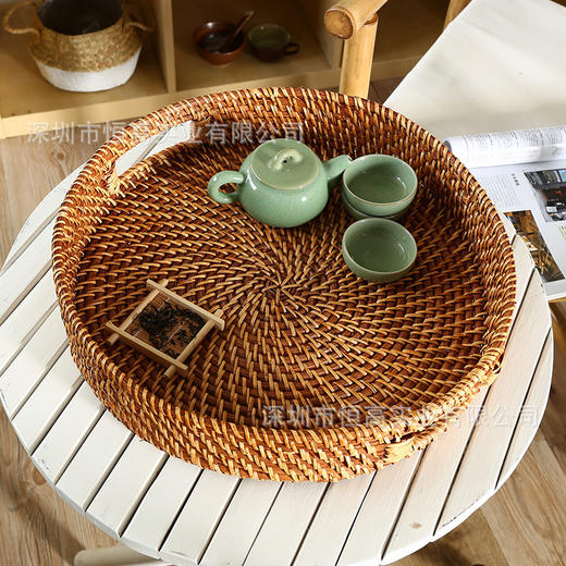 【橙色】娜家高品质藤编茶盘 商品图1