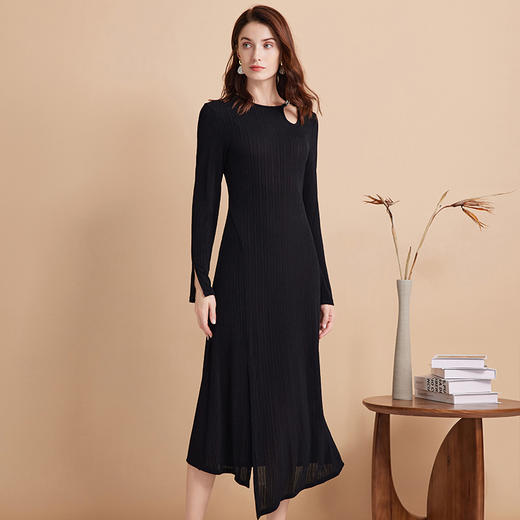 EITIE爱特爱领口镂空下摆不规则设计复古优雅连衣裙7507208 商品图2