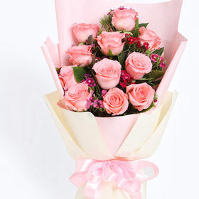 【海棠未眠】11枝戴安娜玫瑰➕10枝混色石竹梅➕新鲜配花配叶，精美时尚花束