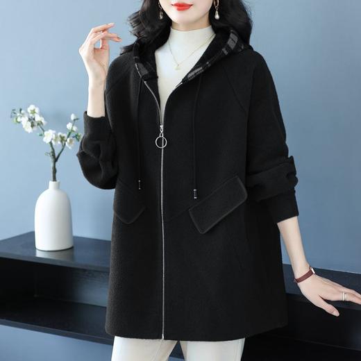 CC-10-5752连帽毛呢外套韩版宽松拉链开衫女士秋冬季时尚休闲大码胖MM上衣潮 商品图2