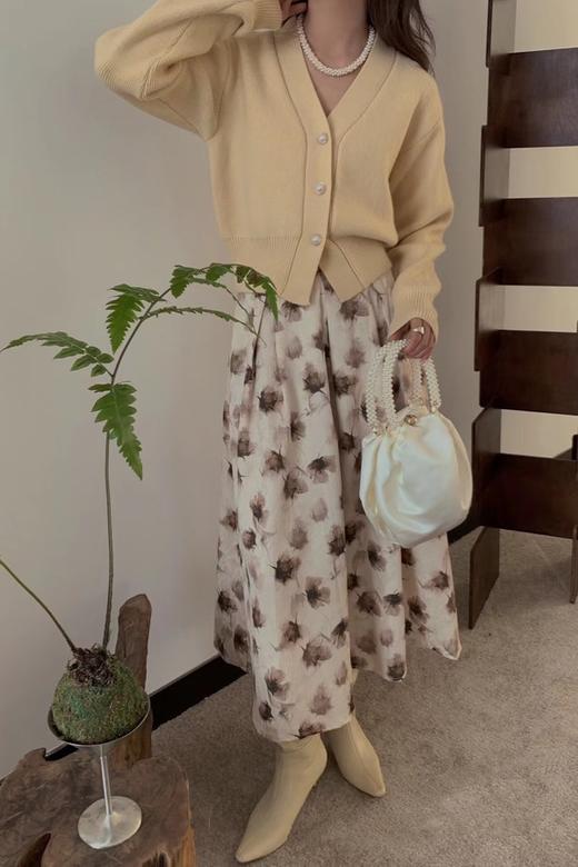 Stay2Weeks 黄色针织开衫印花半裙套装 19041 商品图1