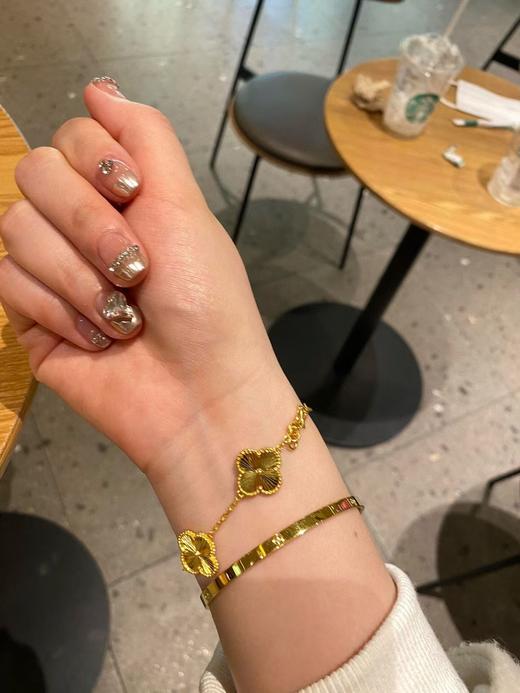 镀金固色镭射金幸运四叶草五花手链 商品图10