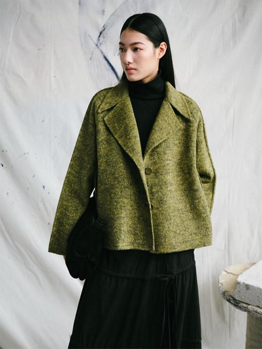 LIYIHAN 24冬绵羊毛落肩袖短款双面呢大衣女款外套宽松高级复古感 商品图0