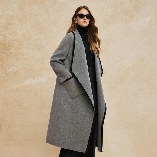 PH956斯尔丽24新款撞色设计翻领长款简约时尚休闲羊毛大衣 商品图2