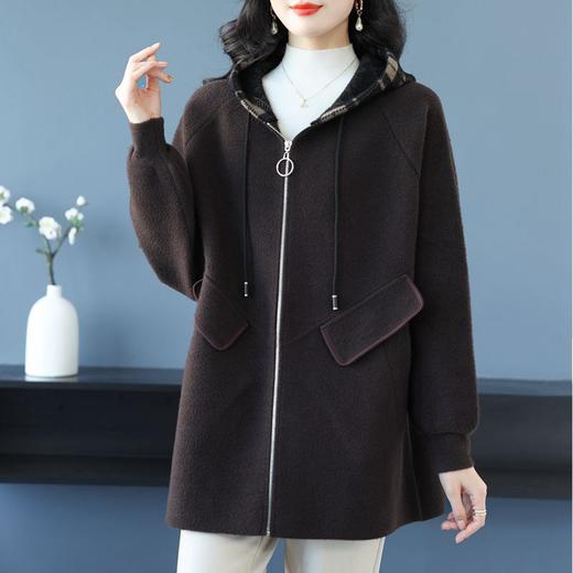 CC-10-5752连帽毛呢外套韩版宽松拉链开衫女士秋冬季时尚休闲大码胖MM上衣潮 商品图1