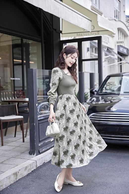 Stay2Weeks 灰绿色针织拼接印花连衣裙 19060 商品图1