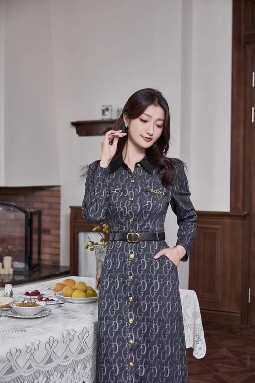 Le Malene 系带单排扣拼色连衣裙 19047 商品图1