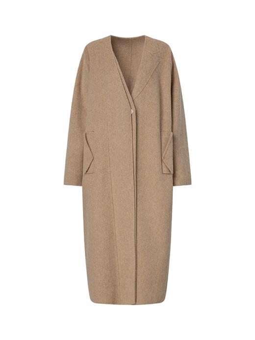 LIYIHAN 24冬绵羊毛领子不对称纯色中长款双面呢大衣百搭设计感 商品图3