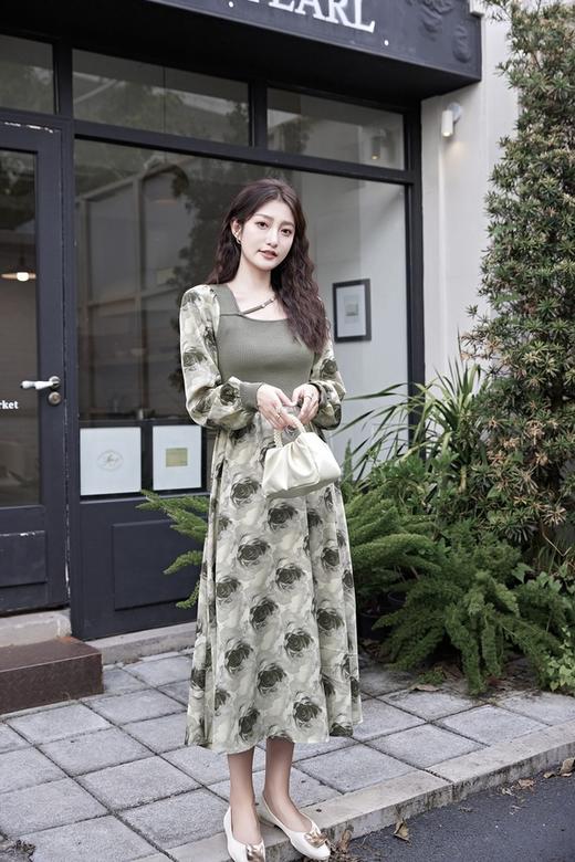 Stay2Weeks 灰绿色针织拼接印花连衣裙 19060 商品图0