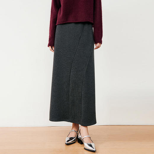 玳莎针织A字半身裙女秋冬新款通勤显瘦舒适松紧腰长款裙子  ED34305 商品图0