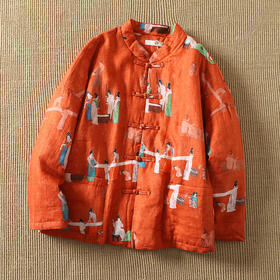 GYH 1801复古夹棉加厚棉服中式撞色盘扣对襟棉衣外套