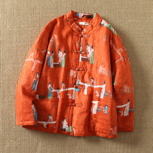 GYH 1801复古夹棉加厚棉服中式撞色盘扣对襟棉衣外套 商品图0