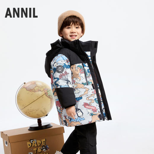 【极寒-15~-5℃】男童萌趣印花羽绒中长款外套冬季新款安奈儿童装实体店同款XB445829 商品图1